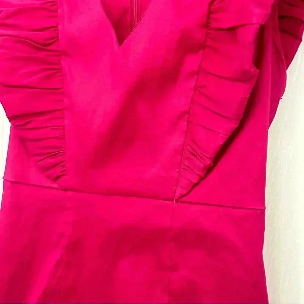 Do + Be • Hot Pink Mini Fitted Cocktail V Neck Ruffle Party Dress Sz M - Picture 5 of 10
